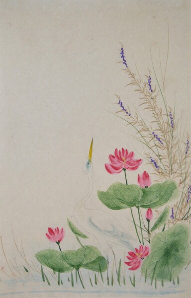 Heron and Lotus Flowers by Unsigned / Unknown Artist, Painting