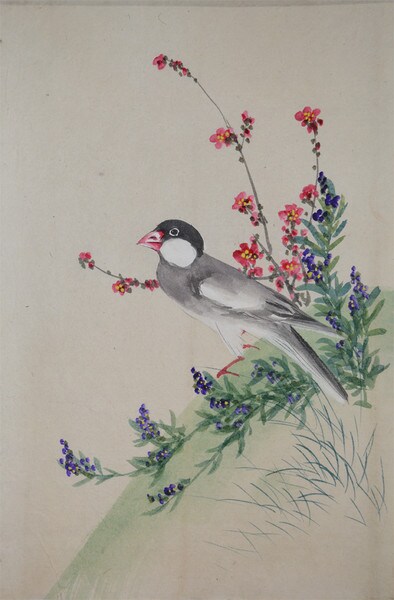 Tit Resting between Flowers by Unsigned / Unknown Artist, Painting
