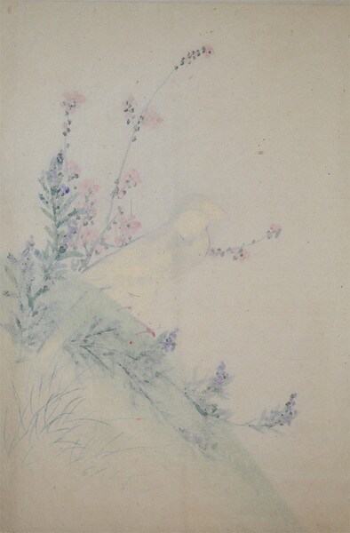 Tit Resting between Flowers by Unsigned / Unknown Artist, Painting