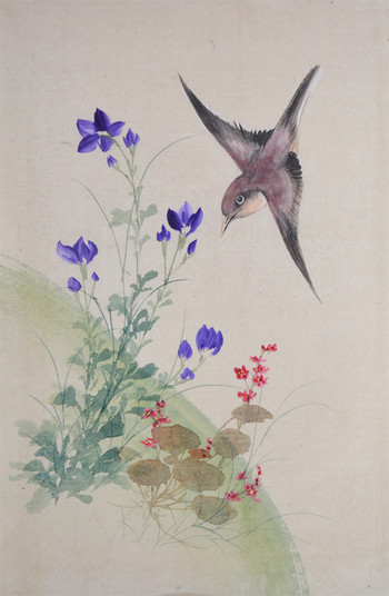 Sparrow and Bellflower by Unsigned / Unknown Artist, Painting
