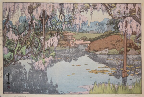 Wisteria Garden by Yoshida, Hiroshi, Woodblock Print