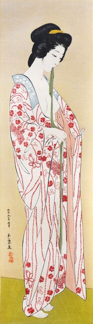 Woman with Sash in Nagajuban by Goyo, Woodblock Print