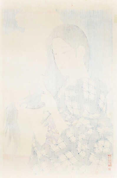 After Washing Her Hair by Shinsui, Woodblock Print