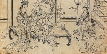The Emperor Xuanzong and Yang Guifei by Moronobu, Woodblock Print