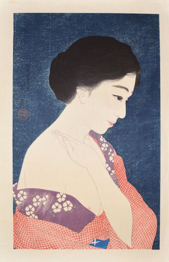 Applying Makeup by Kotondo, Woodblock Print