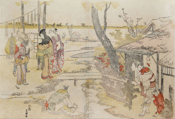 Travelers in Sagami Province by Hokusai, Woodblock Print