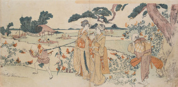 Autumn Outing by Hokusai, Woodblock Print