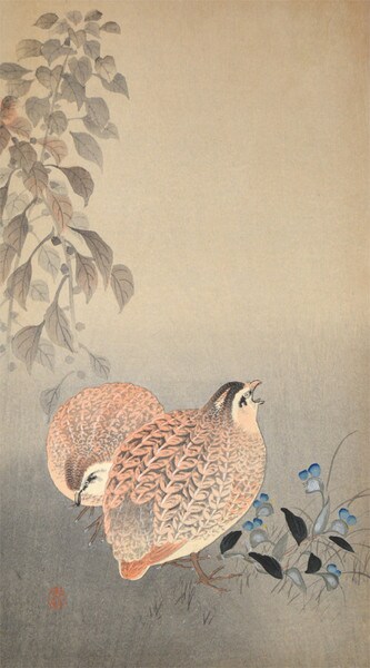 Quails by Koson, Woodblock Print