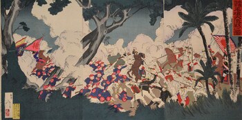 The Battle at Pyongyang by Toshimasa, Woodblock Print