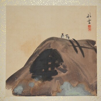 Two Sparrows Resting on Rooftop by Unsigned / Unknown Artist, Painting