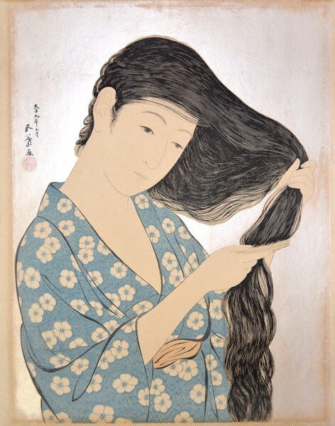 Woman Combing Her Hair by Goyo, Woodblock Print