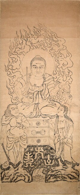Fudo Myoo with Seitaka and Kongara by Unsigned / Unknown Artist, Woodblock Print