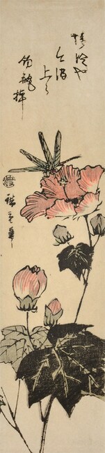 Dragonfly and Cotton Rose by Hiroshige, Woodblock Print