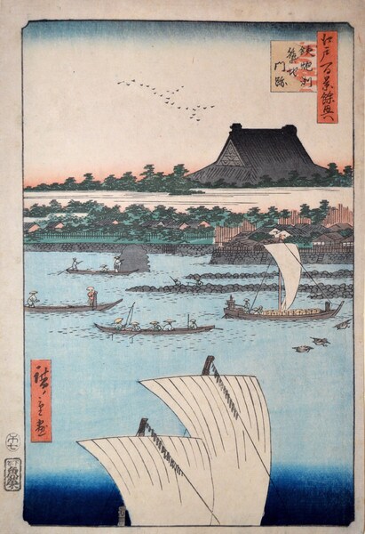 Teppozu, Tsukiji Monzeki by Hiroshige, Woodblock Print