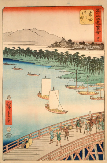 Yoshida by Hiroshige, Woodblock Print