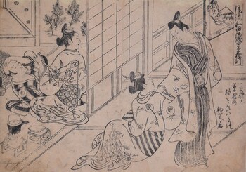 Courtesan and Young Patron by Masanobu, Woodblock Print