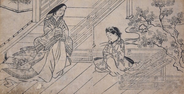 Noble Woman in Spring by Moronobu, Woodblock Print