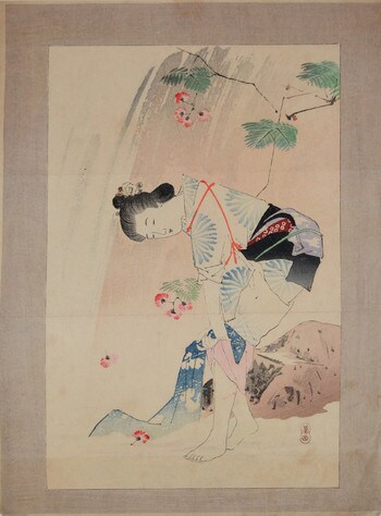 Waterfall Spray by Mishima, Shoso, Woodblock Print