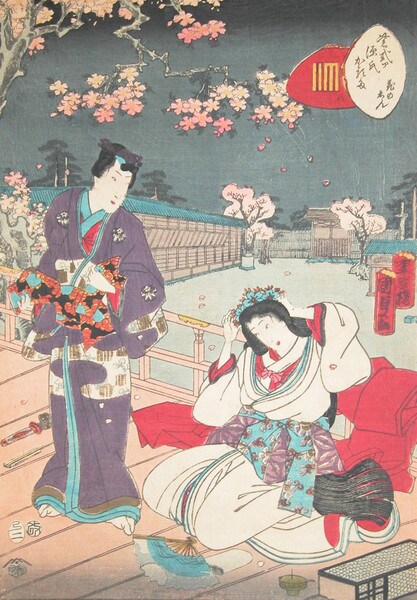 Chapter 8; Hana no En (The Festival of the Cherry Blossoms) by Kunisada II (aka Kunimasa III, Toyokuni IV), Woodblock Print
