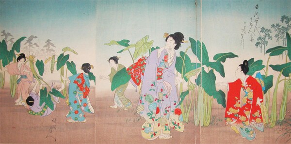 Noble Women at a Mountain Village by Chikanobu, Woodblock Print