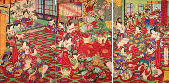 Banquet at Tokyo Peers School by Chikanobu, Woodblock Print