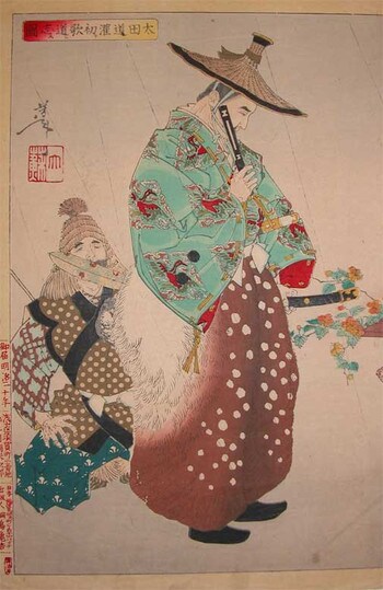 Ota Dokan Awakened by the Poem by Yoshitoshi, Woodblock Print