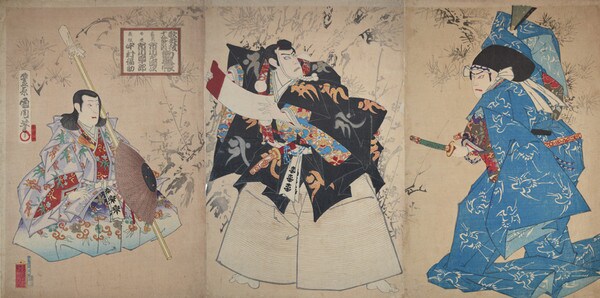 Kanjincho: Benkei and Yoshitsune by Kunichika, Woodblock Print