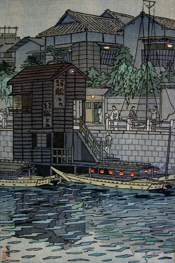 Yanagibashi in Tokyo by Shiro, Woodblock Print