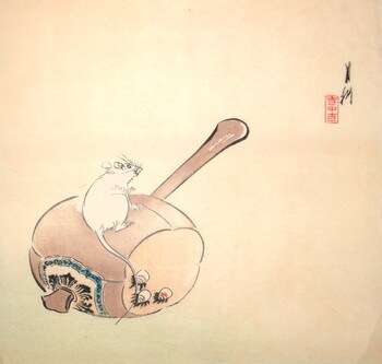 Mouse on the Mallet of Good Fortune by Gekko, Woodblock Print