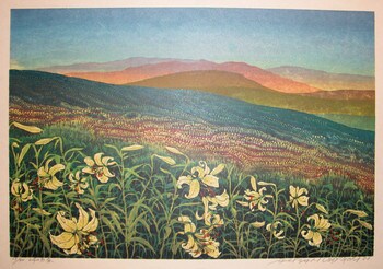 Lilies on the Mountain Peak by Maeda, Morikazu, Woodblock Print