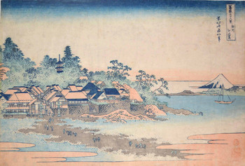 Enoshima in Sagami Province by Hokusai, Woodblock Print