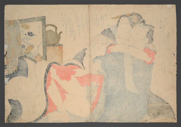 A Tender Embrace with Married Woman by Eisen, Woodblock Print