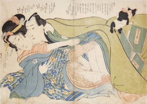 The Mischievous Cat by Eisen, Woodblock Print