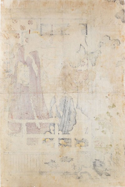 On the Veranda by Eishi, Woodblock Print