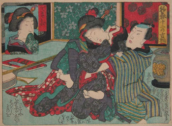 With the Shamisen Teacher by Toyokuni III, Woodblock Print