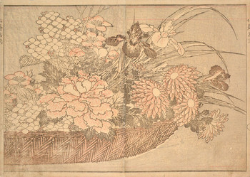 Flower Basket by Hokusai, Woodblock Print