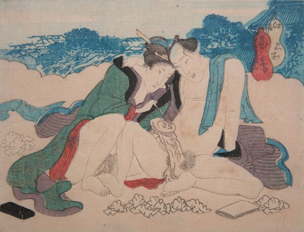 Writing a Love Poem by Eisen, Woodblock Print