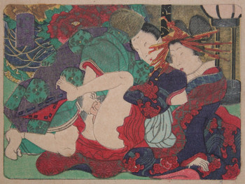In Love with a Courtesan by Toyokuni III, Woodblock Print