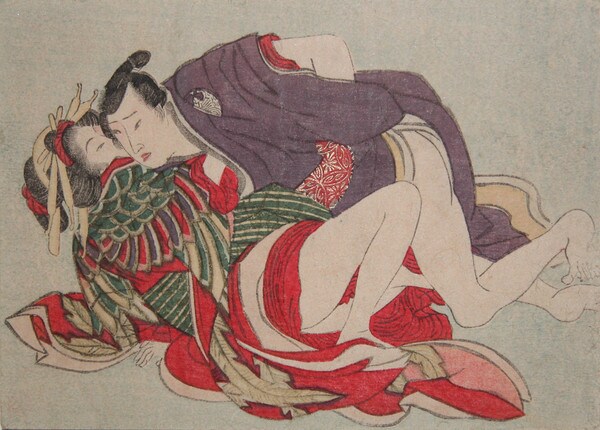 A Moment of Pleasure between a Courtesan and a Kabuki Actor by Eisen, Woodblock Print