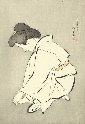 Woman Wearing a Tabi by Goyo, Woodblock Print