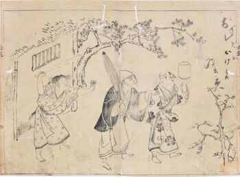 Tea Master and a Young Woman by Masanobu, Woodblock Print