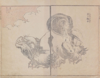 Shishi in the Clouds by Hokusai, Woodblock Print