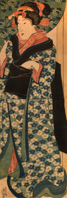 Young Woman Standing in a Doorway by Eisen, Woodblock Print