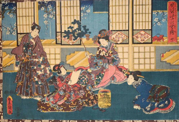 Tale of Genji: Chapter 31 by Toyokuni III, Woodblock Print