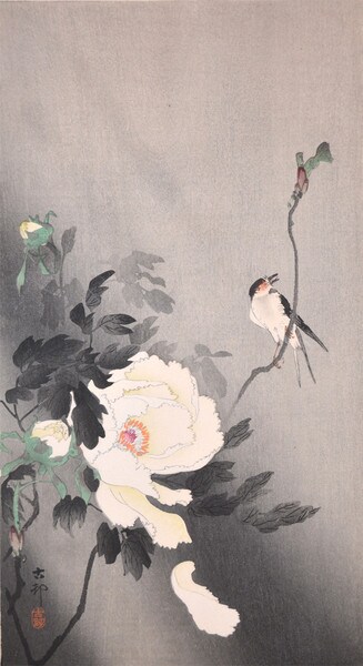 Swallow and Peony by Koson, Woodblock Print