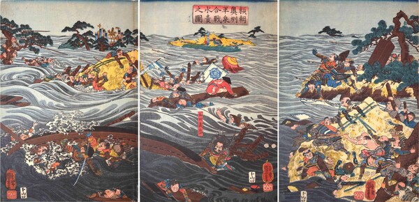 Yoritomo Water Cure at Hiraizumi by Kuniyoshi, Woodblock Print