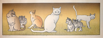 Seven Cats by Yoshida, Tsukasa, Woodblock Print