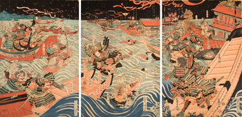 The Battle of Yashima in the Genpei War by Kunisada, Woodblock Print