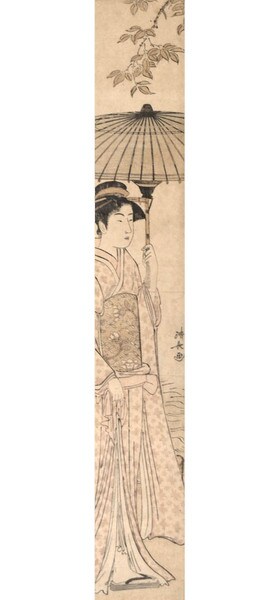 Young Woman Under an Umbrella by Kiyonaga, Woodblock Print