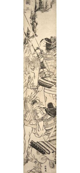 Female Warrior Tomoegozen on a Horse by Koryusai, Woodblock Print